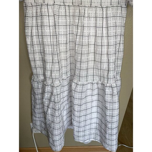English Factory Dress White Gray Plaid Midi Tiered Cottage Lined - Picture 4 of 11